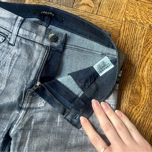 Selena Crop Silver Metallic Foiled Chrome Jeans - Picture 6 of 9